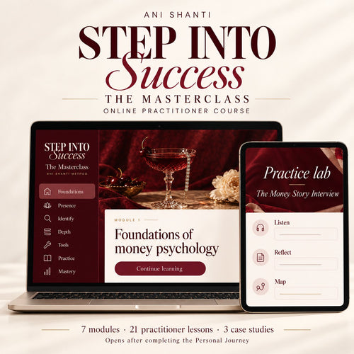 Step into Success — The Masterclass practitioner course on laptop and tablet: 7 modules, 21 lessons, 3 case studies