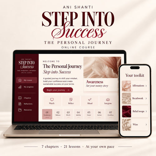 Step into Success — The Personal Journey online course on laptop and phone: 7 chapters, 21 lessons
